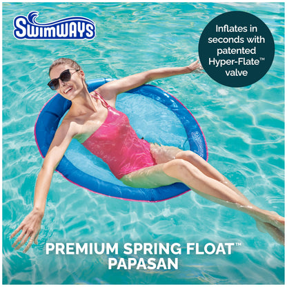 SwimWays Spring Float Premium Papasan Pool Lounger, Inflatable Pool Floats Adult with Fast Inflation for Ages 15 & Up, Sky Blue SwimWays