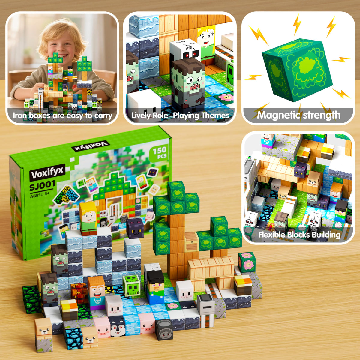 Magnetic Blocks-150PCS Magnetic Building Blocks Set, Kids Classroom Toy for Toddlers STEM Learning, Construction Stacking Toy for Kids Boys and Girls Christmas Birthday Gifts 🍁 All In One Marketplace Canada
