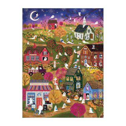 Galison Spooky Village – 1000 Piece Foil Joy Laforme Jigsaw Puzzle Featuring Spooky Artwork of Ghostly Village During Halloween