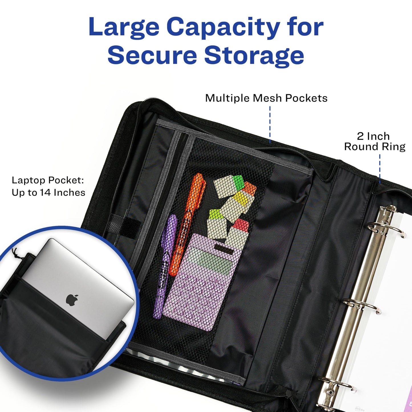 Avery 2" Inch Zipper Binder, 3 Round Rings, Durable Messenger Nylon Zipper Black Binder, Tablet Holder, 6-Pockets with 5 Tab Dividers, Carry-All Storage Binder (26051) 🍁 All In One Marketplace Canada