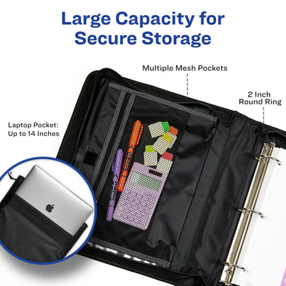 Avery 2" Inch Zipper Binder, 3 Round Rings, Durable Messenger Nylon Zipper Black Binder, Tablet Holder, 6-Pockets with 5 Tab Dividers, Carry-All Storage Binder (26051) 🍁 All In One Marketplace Canada