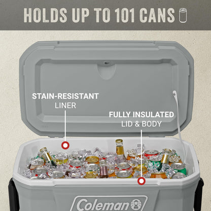 Coleman Classic Series 62-Qt Insulated Portable Cooler w/Heavy Duty Wheels, 58L Leak-Proof Wheeled Cooler w/ 101 Can Capacity, Keeps Ice for up to 5 Days, Great for Beach, Camping, Sports - Available at All In One Marketplace Canada