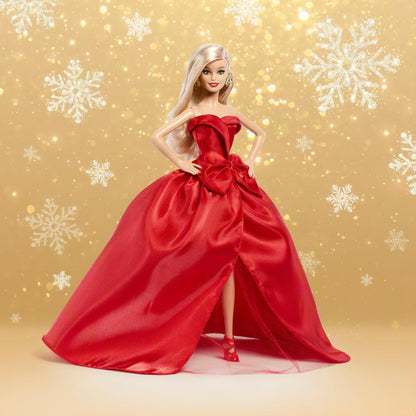 Barbie Signature Doll, 2026 Holiday Barbie Blonde Fashion Doll Wearing Red Gown with Bow, Seasonal Collector Doll in Displayable Packaging & Doll Stand 🍁 All In One Marketplace Canada