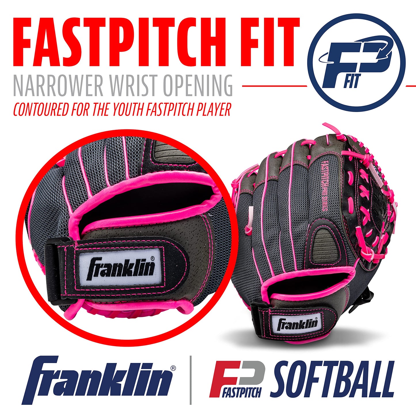 Franklin Sports Softball Glove - Left and Right Handed Softball Fielding Glove - Windmill Fastpitch Pro Series - Adult and Youth Fielding Glove - 12 Inch Right Hand Throw - Pink Franklin Sports