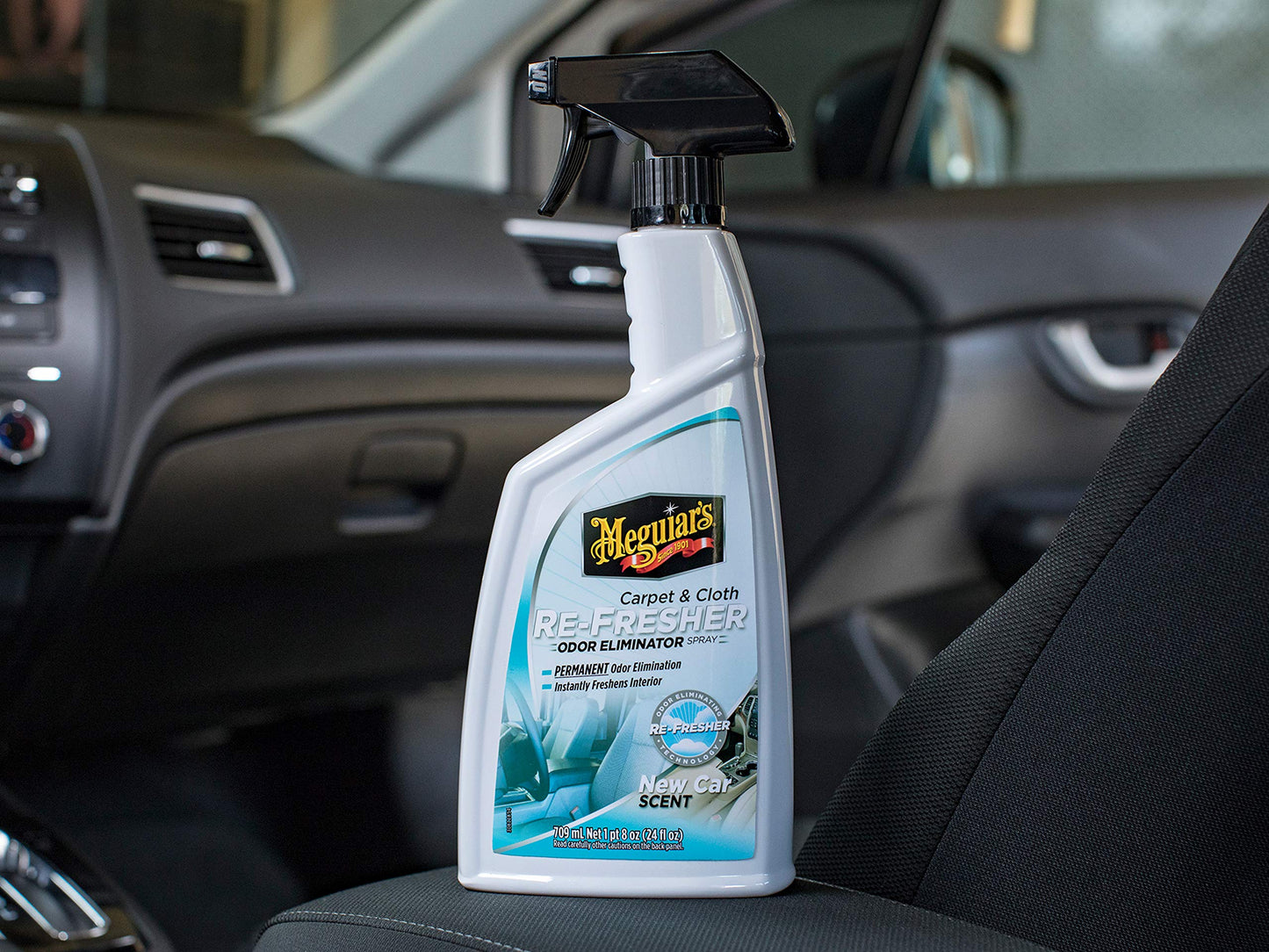 Meguiar’s Carpet & Cloth Re-Fresher Odor Eliminator Spray - Interior Fabric Odor Eliminator - Permanently Eliminates Odors & Freshens Fabrics in your Car, Easy to Use Trigger Spray, 24 Oz Meguiar's