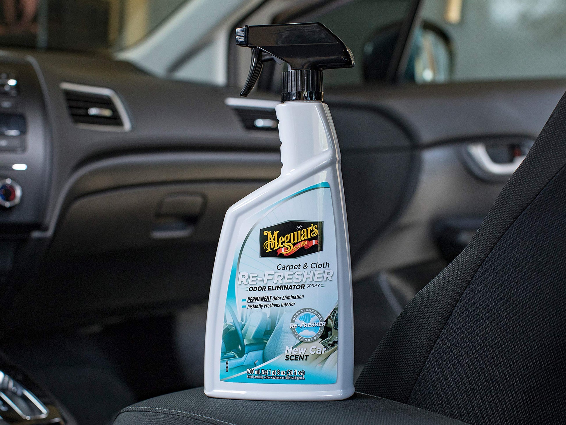 Meguiar’s Carpet & Cloth Re-Fresher Odor Eliminator Spray - Interior Fabric Odor Eliminator - Permanently Eliminates Odors & Freshens Fabrics in your Car, Easy to Use Trigger Spray, 24 Oz Meguiar's