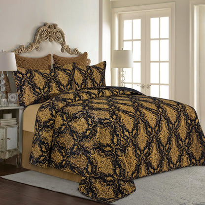 Parure de lit matelassée de luxe Loom and Mill, 3 pièces, couvre-lit damassé classique avec 2 taies d'oreiller, taille Queen, ensemble de dessus-de-lit en jacquard doux et léger pour Halloween, Noël et toute l'année (Noir, Queen)