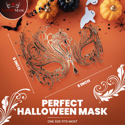 Masque de bal masqué en filigrane métallique pour femme - Masque style cygne avec strass pour Mardi Gras, bal de promo, Halloween et fête vénitienne