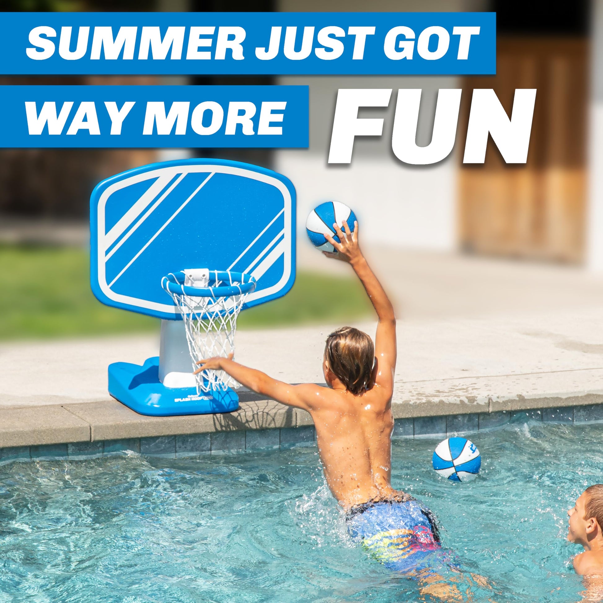 GoSports Splash Hoop PRO Swimming Pool Basketball Game - Includes Poolside Water Basketball Hoop, 2 Balls and Pump - Blue GoSports