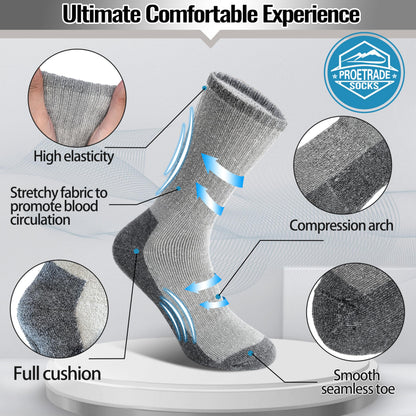 ProEtrade Merino Wool Hiking Socks for Men & Women Thermal Winter Warm Crew Thick Cushion Work Cozy Socks 4 Pairs Gifts Stockling Stuffers for Men(Classic Grey,L) 🍁 All In One Marketplace Canada