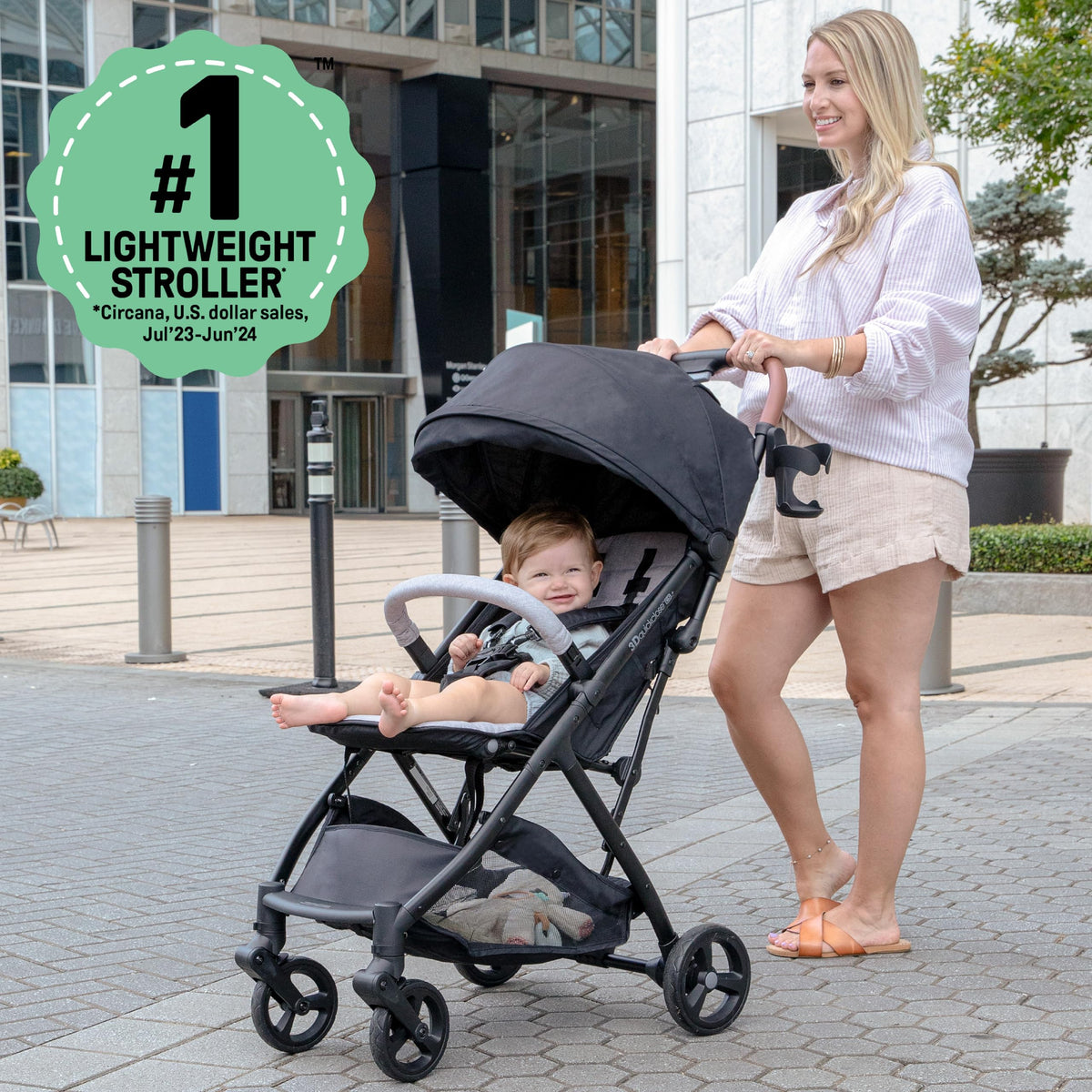 Ingenuity 3Dquickclose CS+ Compact Fold Stroller – Lightweight Stroller with Oversized Canopy, Extra-Large Storage and Compact Fold
