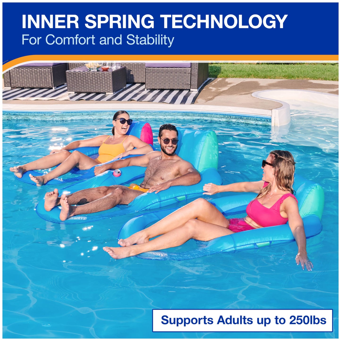 SwimWays Spring Float Premium Recliner Pool Lounger, Inflatable Pool Floats Adult with Fast Inflation for Ages 15 & Up