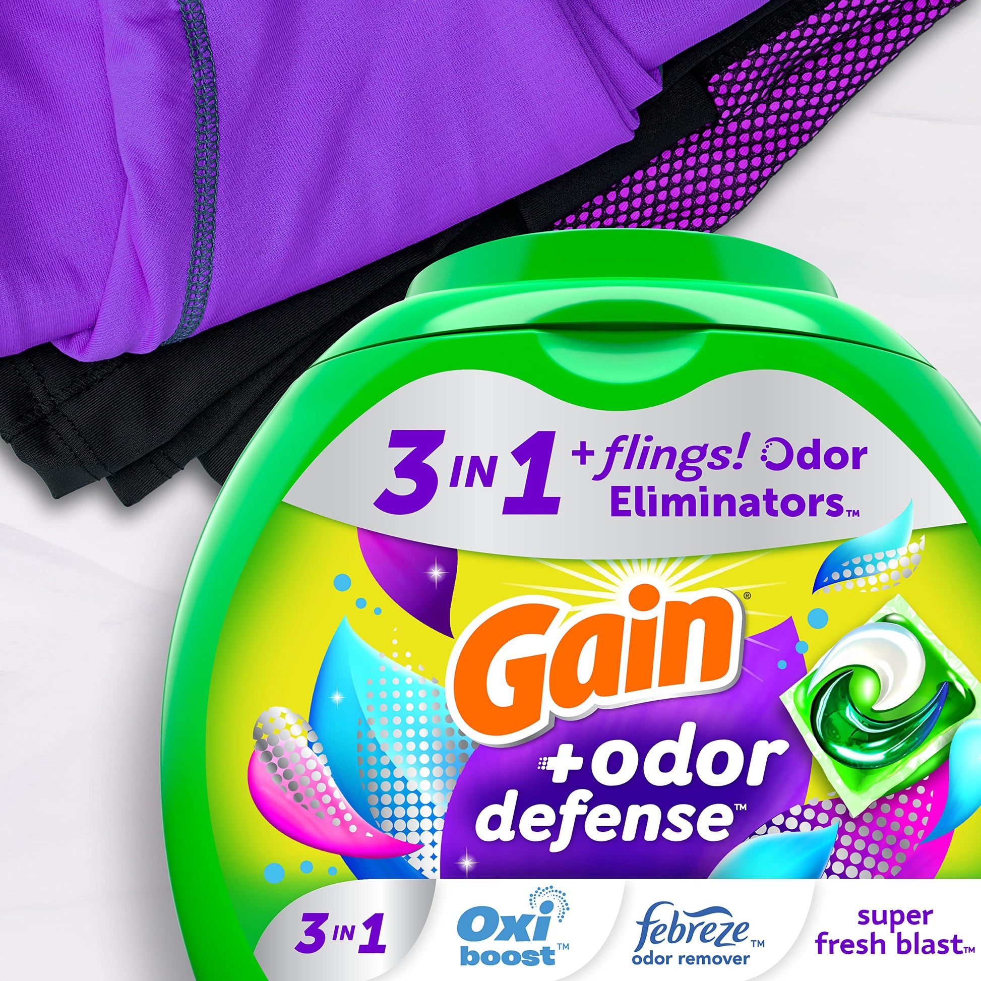 Gain Flings Laundry Detergent Pacs Super Fresh Blast Scent with Odour Defense, 76 Count - Available at All In One Marketplace Canada