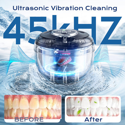 Ultrasonic Retainer Cleaner(2026 Upgraded), 45kHz Cleaning Machine for Dentures, Mouth Guards, Braces, Toothbrush & Jewelry, 200ML Denture Cleaner with 4 Modes for Denture Appliances - Available at All In One Marketplace Canada