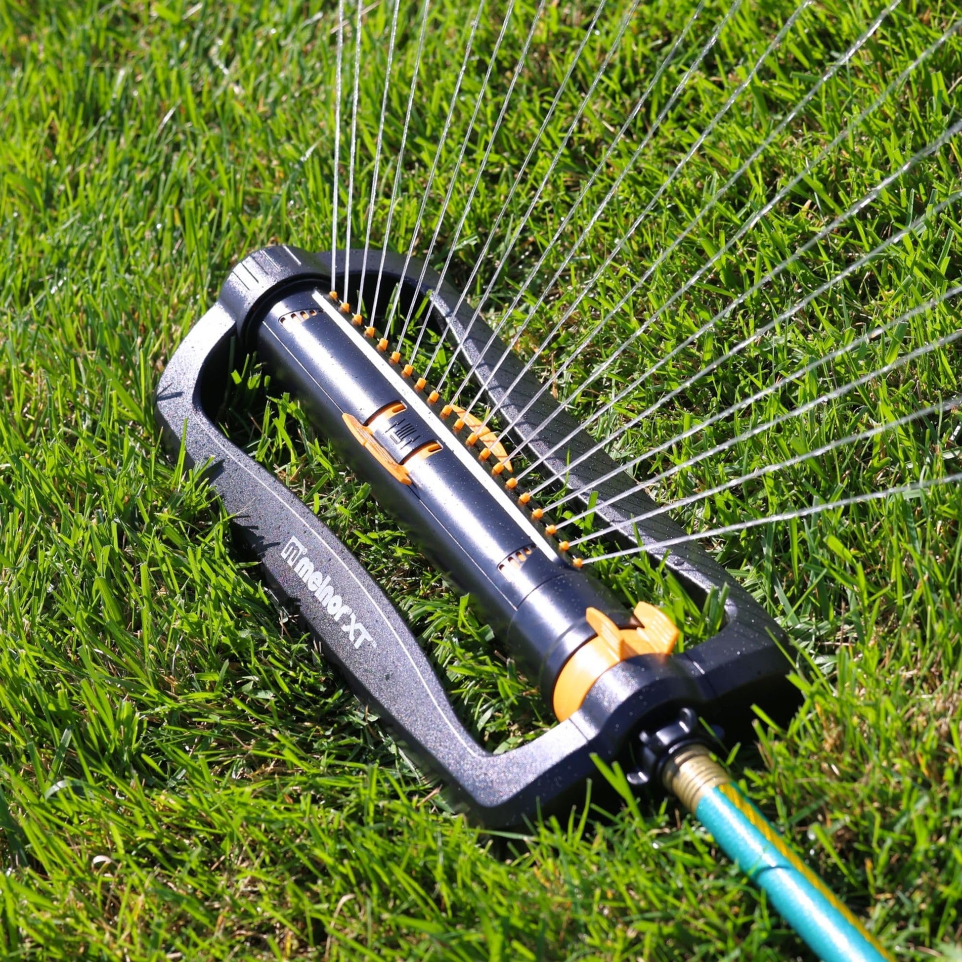 Melnor 65165AMZ XT Turbo Oscillating Sprinkler, 4,500 sq. ft., Quick Connect Bundle, 2-Way Adjustable, Black, Yellow Melnor