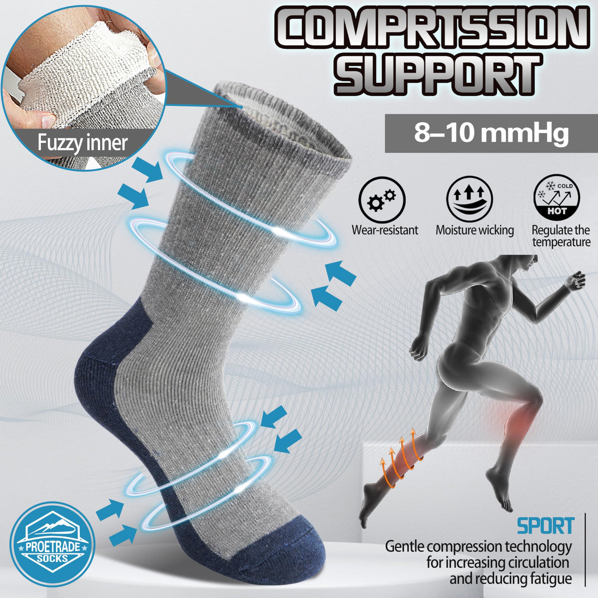 ProEtrade Merino Wool Hiking Socks for Men & Women Thermal Winter Warm Crew Thick Cushion Work Cozy Socks 4 Pairs Gifts Stockling Stuffers for Men (Mixed,L) 🍁 All In One Marketplace Canada