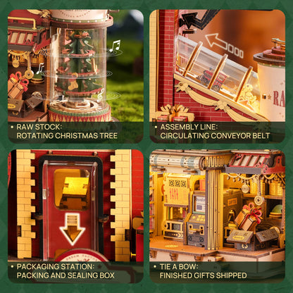 ROKR 3D Puzzle for Adults Christmas Style Dream Gift Factory Wooden Model Kit Luminous Factory DIY Dollhouse Kit Building with Music, Lights and 5 Elves for Teens 14+ 🍁 All In One Marketplace Canada