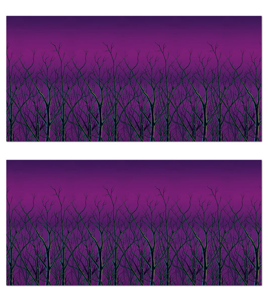 Beistle Spooky Forest Treetops Wall Backdrops, 4' x 30', 2 Pack - Purple Halloween Decoration, Photo Backdrop, Easy to Adhere Wall Covering