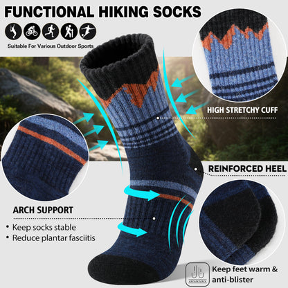 Sandsuced Merino Wool Hiking Socks Thermal Winter Warm Cozy Outdoor Crew Socks 5 Pairs Gift Stocking Stuffers for Men(Assorted Blue,M) 🍁 All In One Marketplace Canada