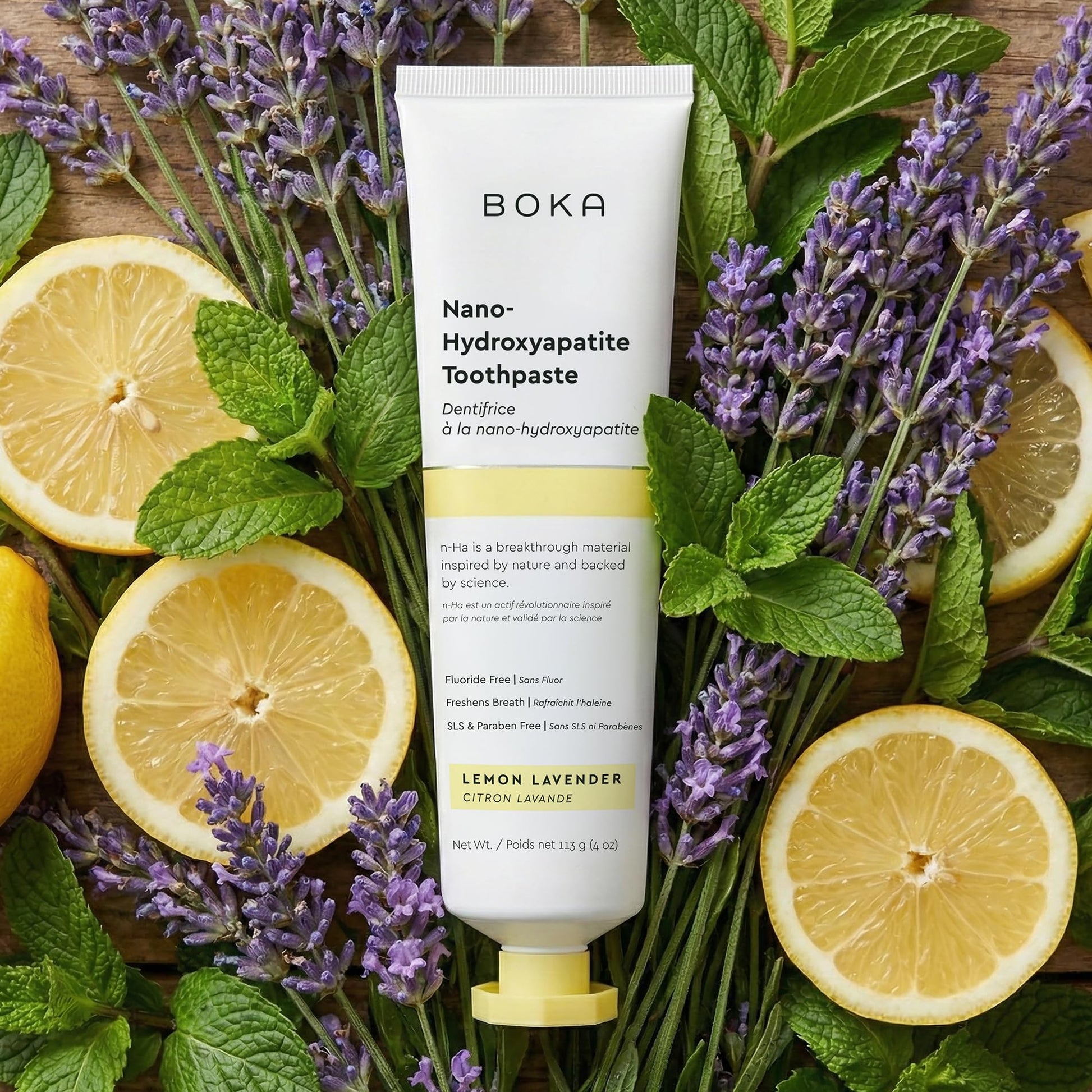 Boka Fluoride Free Toothpaste, Nano Hydroxyapatite Toothpaste, Appropriate for Sensitive Teeth - for Adult Oral Care - Lemon Lavender Flavor, 4 Fl Oz (113g) 1Pk