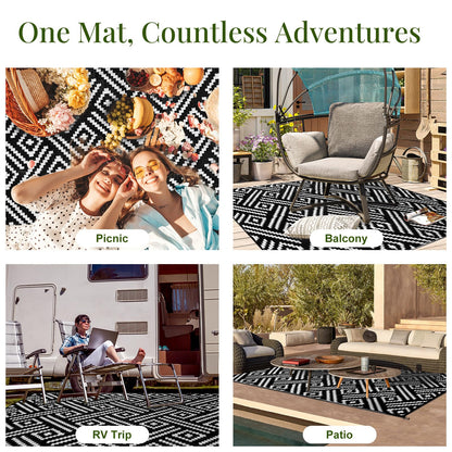 OPPODREAM Outdoor Rug 5x7 Ft, Waterproof Outdoor Plastic Straw Rug for Patio, Reversible Out Door Carpet for Camping, Deck, Rv, 5 x 7 Area Carpet Balcony, Porch, Backyard, Black and White