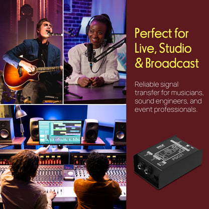 Premium Direct Injection Audio Box - Passive DI Unit Hum Eliminator w/ Input Attenuator to Connect Guitar & Bass, 1/4'' Impedance Transformer Connector to Balanced & Unbalanced XLR, Black - Pyle PDC21 🍁 All In One Marketplace Canada