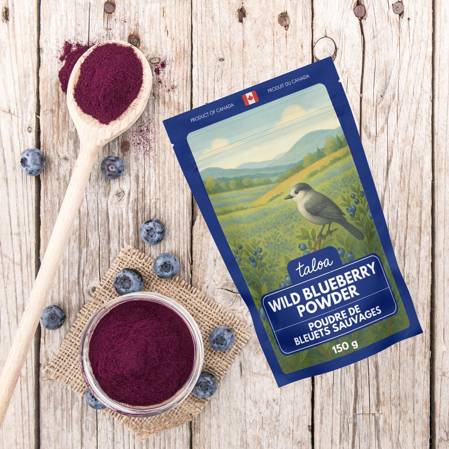 Taloa Wild Blueberry Powder 150g – Pure Nova Scotia Wild Blueberries, Canadian-Made, Unsweetened & Additive-Free