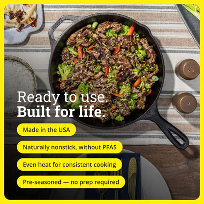 LODGE MFG L10SK3 Lodge Logic, 12" Diameter, 2" Deep, Pre-Seasoned Cast Iron Skillet, black - Available at All In One Marketplace Canada