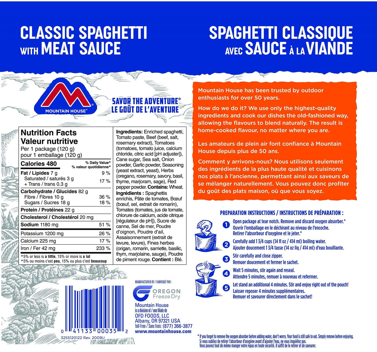 Mountain House Spaghetti with Meat Sauce Pouch| Freeze Dried Backpacking & Camping Food | Survival & Emergency Food | Entree Meal | Easy to Prepare | Delicious and Nutritious | Single Pouch Mountain House