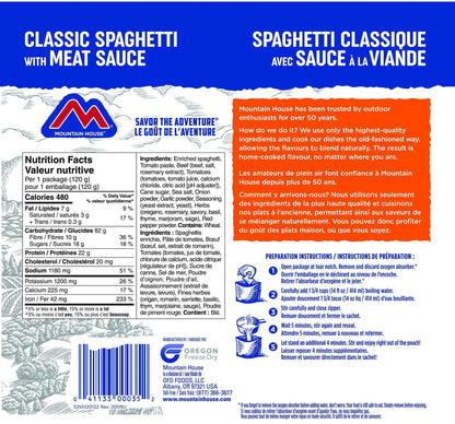 Mountain House Spaghetti with Meat Sauce Pouch| Freeze Dried Backpacking & Camping Food | Survival & Emergency Food | Entree Meal | Easy to Prepare | Delicious and Nutritious | Single Pouch Mountain House