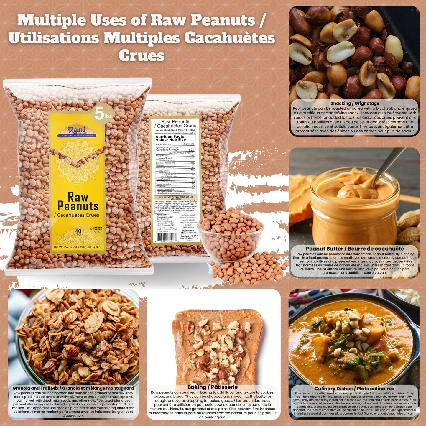 Rani Raw Whole Peanuts with Skin, 80oz (5lbs) - Unsalted, Uncooked Spanish Grade