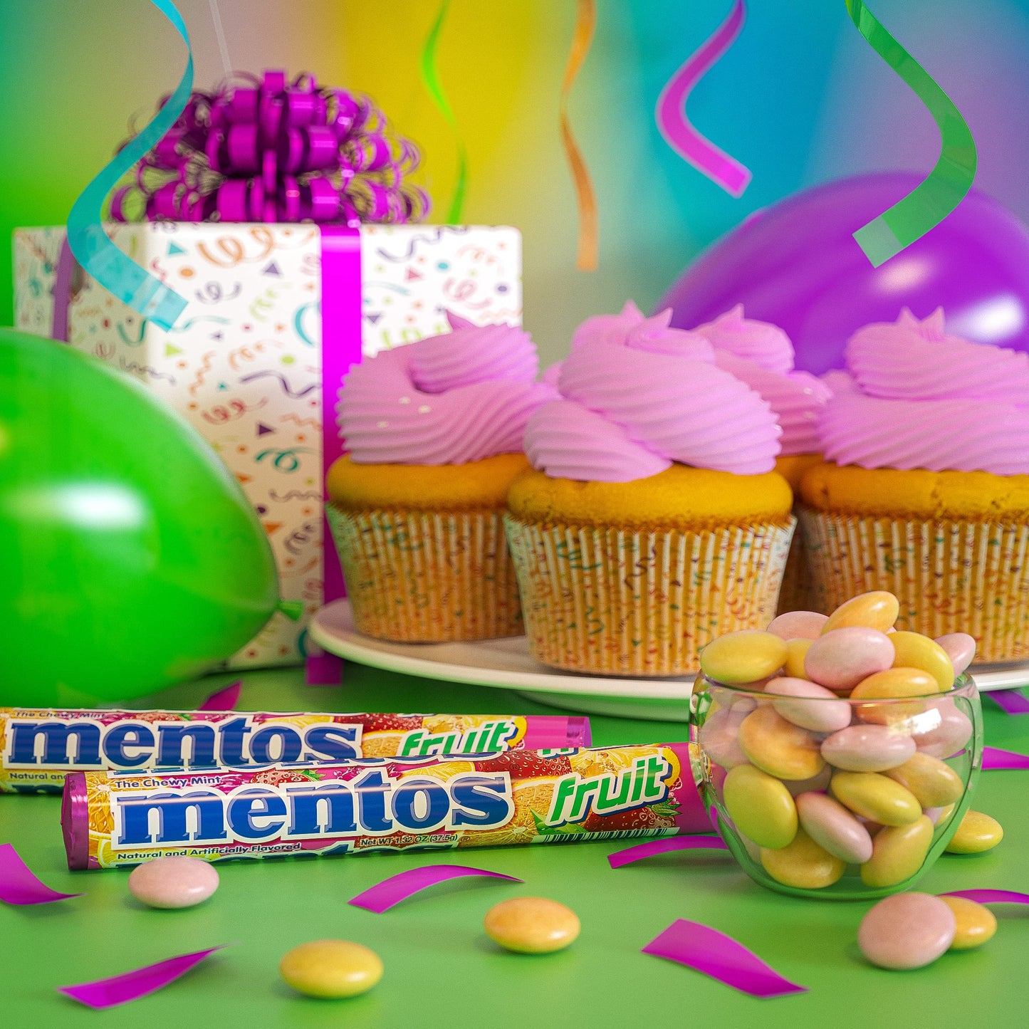 Mentos Chewy Mints, Fruit - Pack of 20 Rolls (280 Pieces), 37g per roll