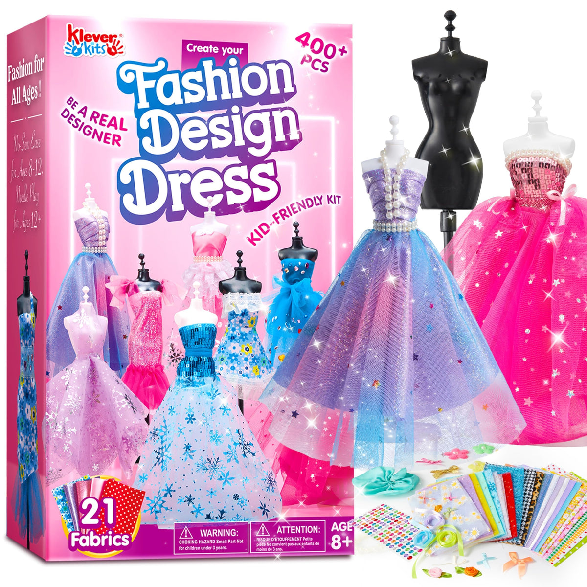 Klever Kits 400+PCS Fashion Design Crafts for Kids Art and Crafts Toy DIY Sewing Crafts with 3 Mannequins for Girls Aged 8-12，Christmas Toys Gifts for Kids 🍁 All In One Marketplace Canada