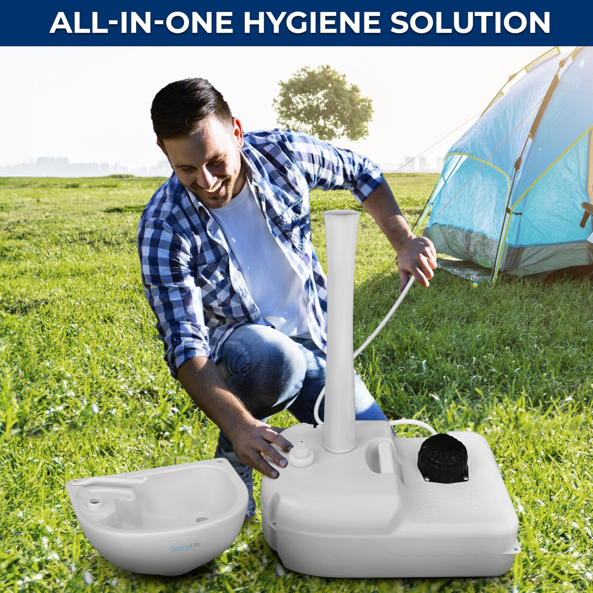 SereneLife, Portable Sink, Camping Hand Wash Basin with Water Tank and Rolling Wheels, Perfect for Indoor and Outdoor Use, Events, Worksites and More SereneLife