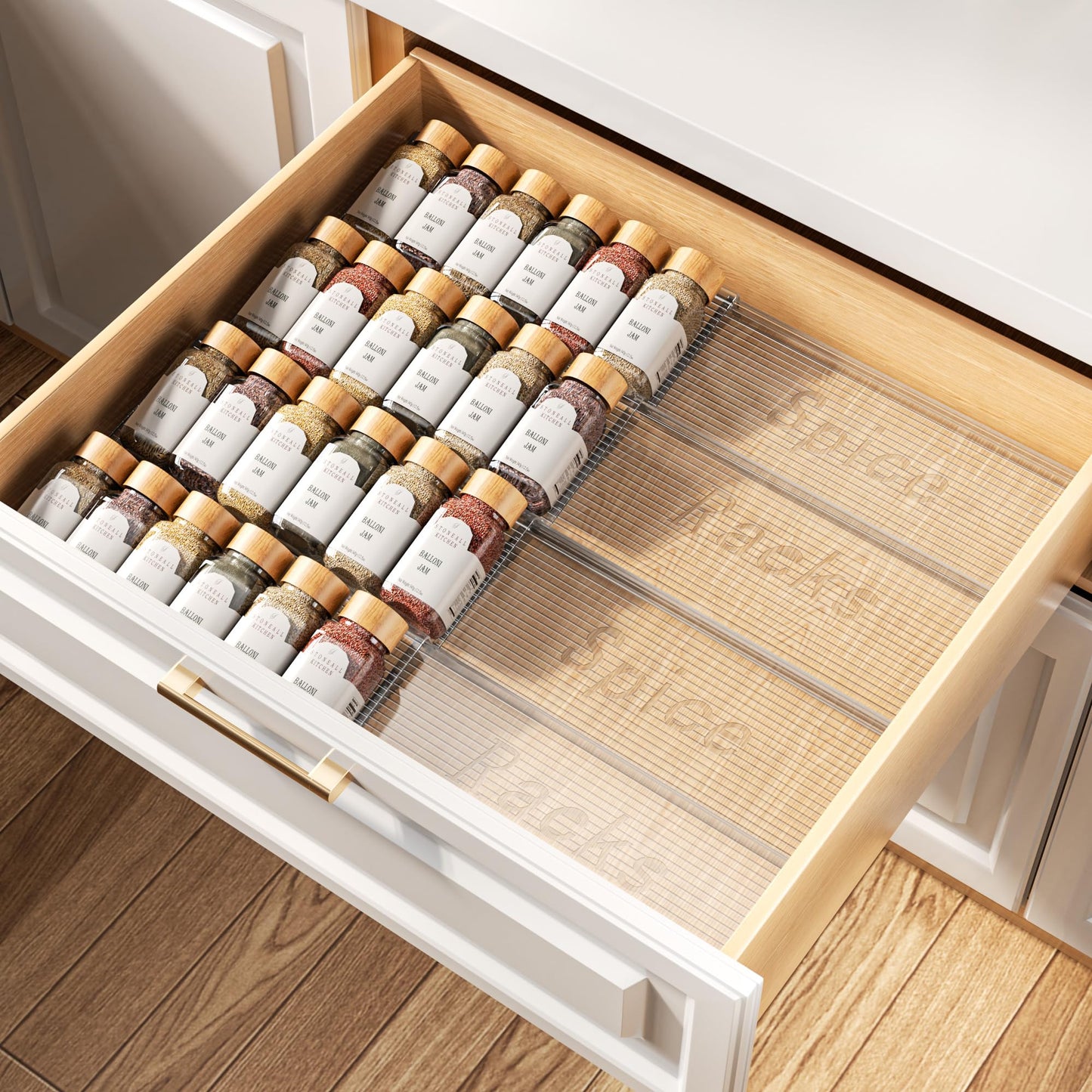 PanPanPal Spice Drawer Organizer, 4 Tier- 4 Pack Clear Acrylic Drawer Seasoning Organizer, Expandable From 11'' to 22'' Kitchen Spice Rack Organizers and Storage for Drawer (Jars not included) - Available at All In One Marketplace Canada