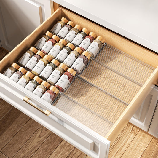PanPanPal Spice Drawer Organizer, 4 Tier- 4 Pack Clear Acrylic Drawer Seasoning Organizer, Expandable From 11'' to 22'' Kitchen Spice Rack Organizers and Storage for Drawer (Jars not included) - Available at All In One Marketplace Canada