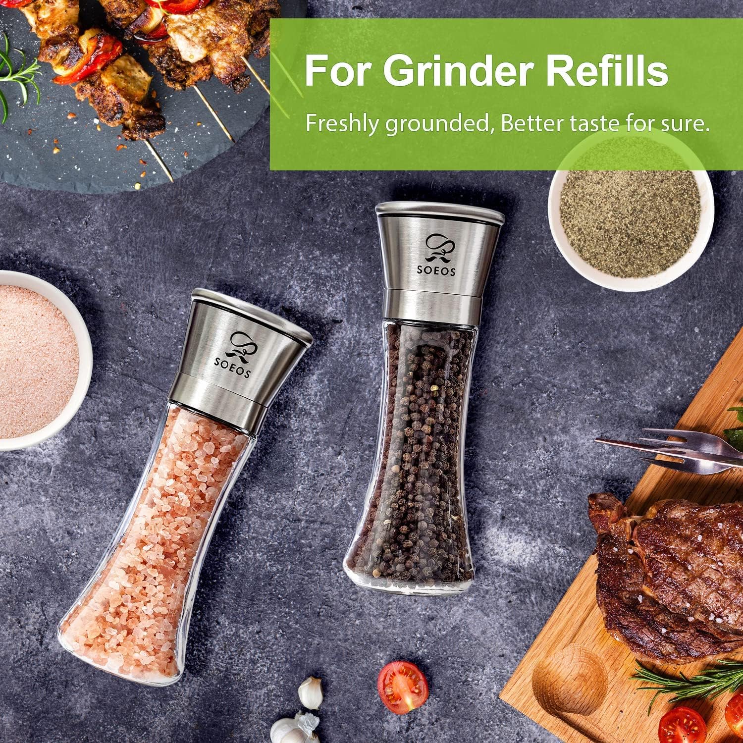 Soeos Himalayan Pink Salt 38.8oz & Whole Black Peppercorns 18oz – Coarse Grain for Grinders, Non-GMO & Kosher