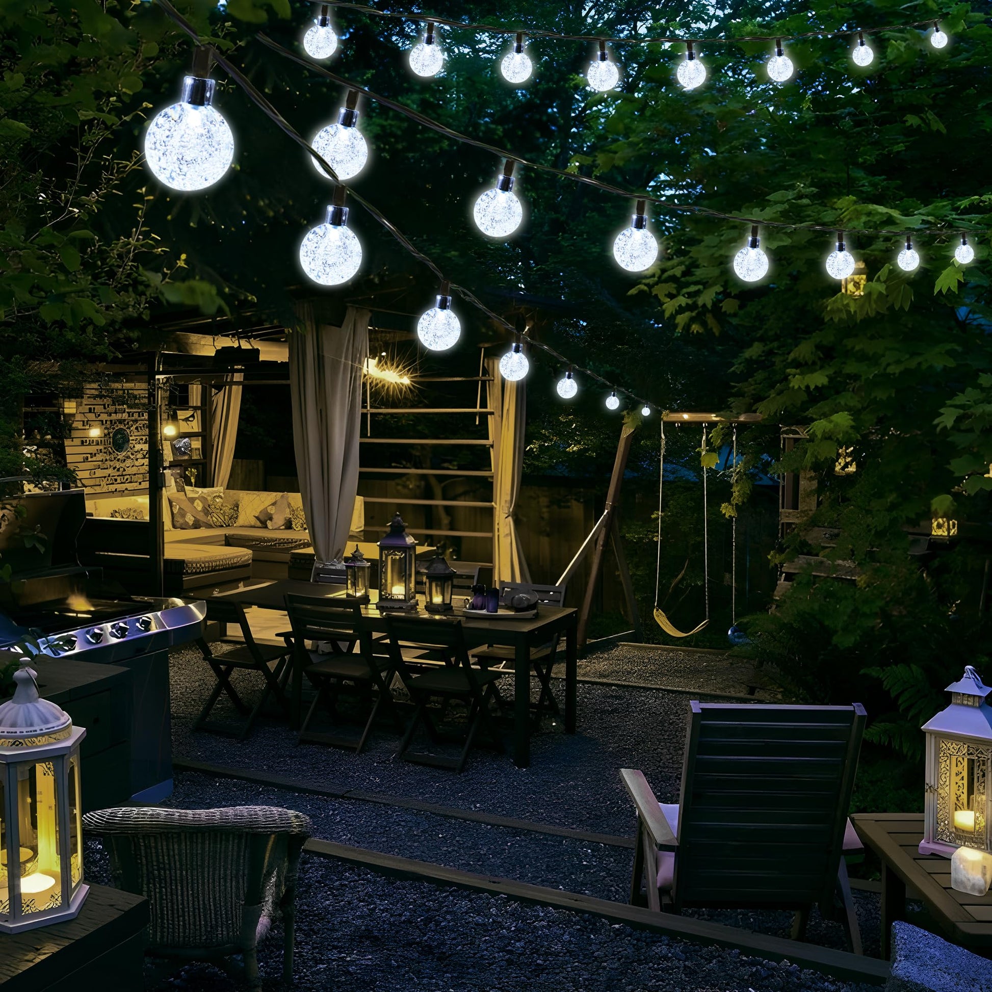 Joomer Solar String Lights Outdoor-65FT 100LED Solar Globe String Lights,8 Lighting Modes, Waterproof Solar Powered Patio Light for Garden Yard Porch Party Outdoor Decor (White)