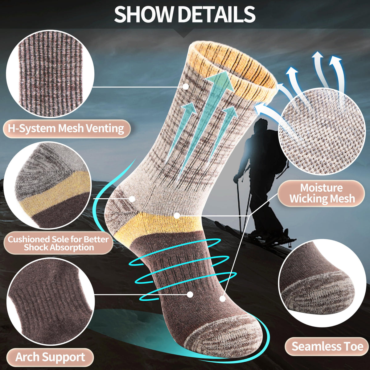 Anlisim Merino Wool Hiking Running Socks for Women, Boot Work Crew Socks 🍁 All In One Marketplace Canada