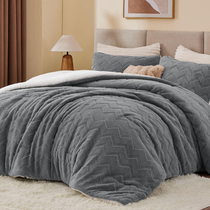 BEDELITE Fluffy Sherpa Queen Comforter Set,Grey 🍁 All In One Marketplace Canada