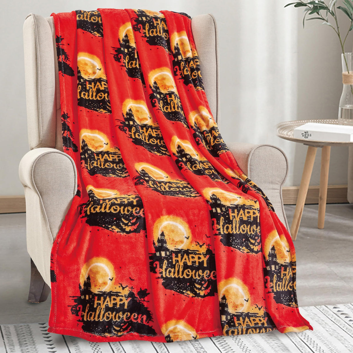 Couverture légère Elegant Comfort – Thème Halloween, douce, confortable et moelleuse – Plaid idéal pour se détendre en cette saison effrayante, 127 x 152 cm, Maison d'Halloween, Couverture jeté