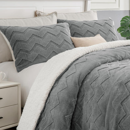 BEDELITE Fluffy Sherpa Queen Comforter Set,Grey 🍁 All In One Marketplace Canada