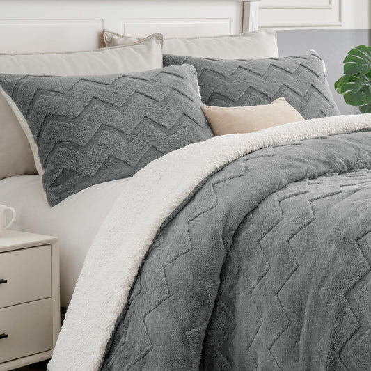 BEDELITE Fluffy Sherpa Queen Comforter Set,Grey 🍁 All In One Marketplace Canada