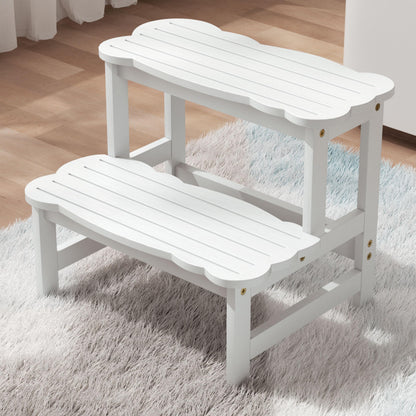 COSYLAND Bamboo Step Stool, Two Step Stools Toddler 300 lbs Capacity with Safety Non-Slip Pads, Bamboo Step Stool for Bathroom, Kitchen Dual Height Step Stools for Kids (White) 🍁 All In One Marketplace Canada
