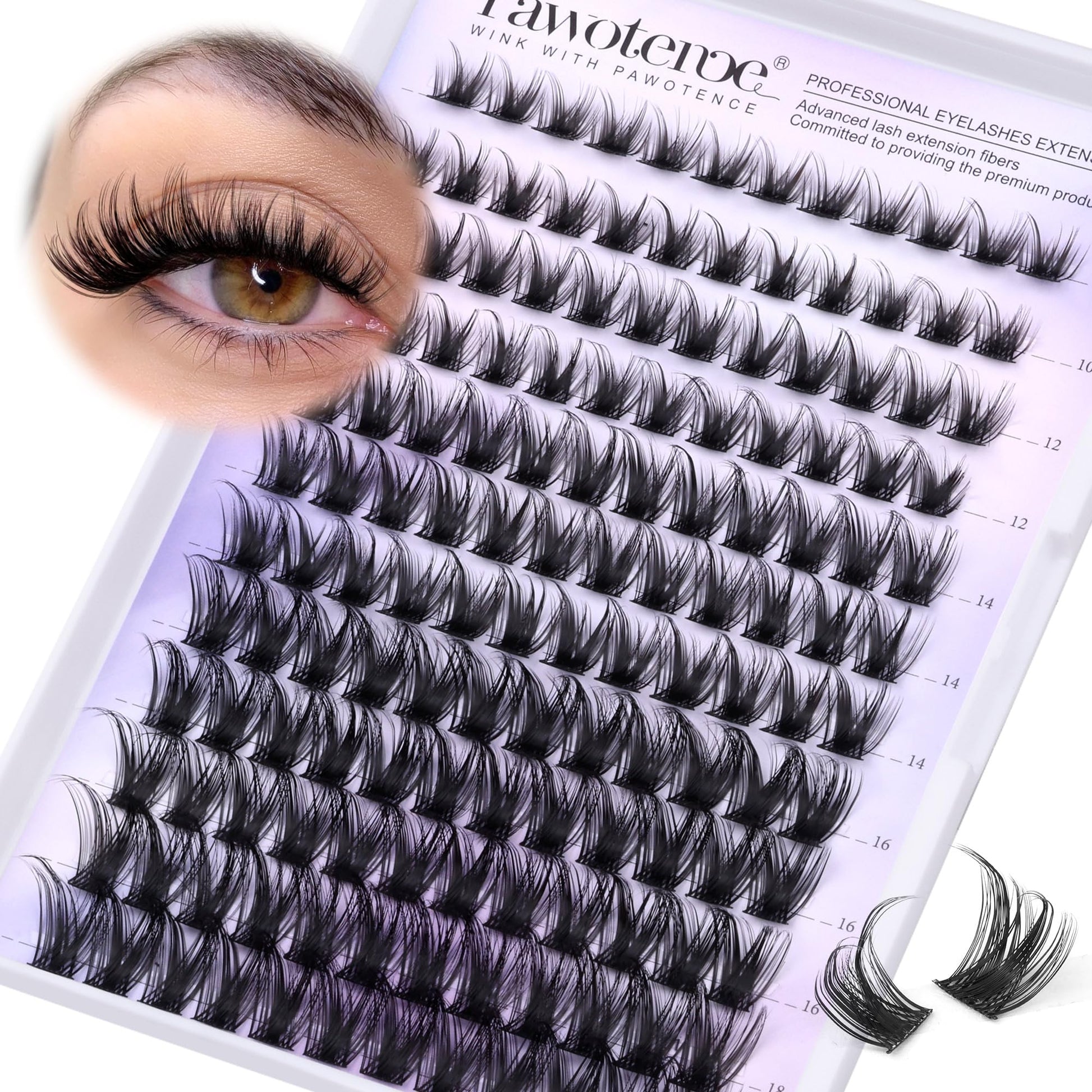 Pawotence Lash Clusters Wispy Cluster Eyelash Extensions 10-18mm Individual Lashes D Curl Cluster Lashes Extension DIY Soft Comfortable Eyelash Clusters with Thin Band