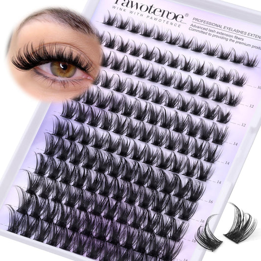 Pawotence Lash Clusters Wispy Cluster Eyelash Extensions 10-18mm Individual Lashes D Curl Cluster Lashes Extension DIY Soft Comfortable Eyelash Clusters with Thin Band
