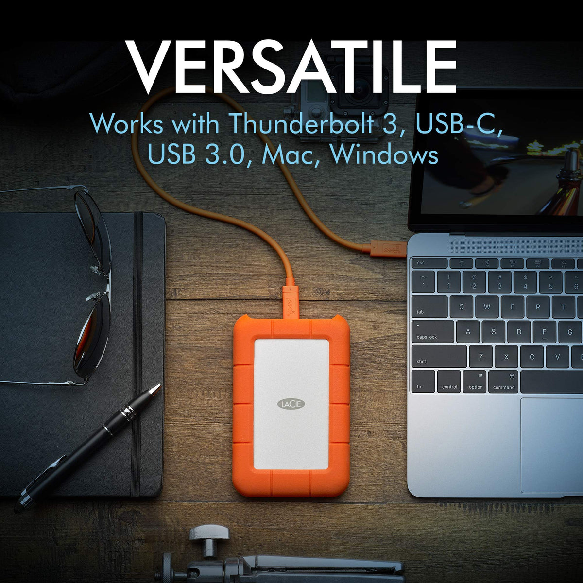 LaCie Rugged USB-C 4TB External Hard Drive Portable HDD – USB 3.0, Drop Shock Dust Rain Resistant Shuttle Drive, for Mac and PC Computer Desktop Workstation Laptop, 1 Month Adobe CC (STFR4000800)