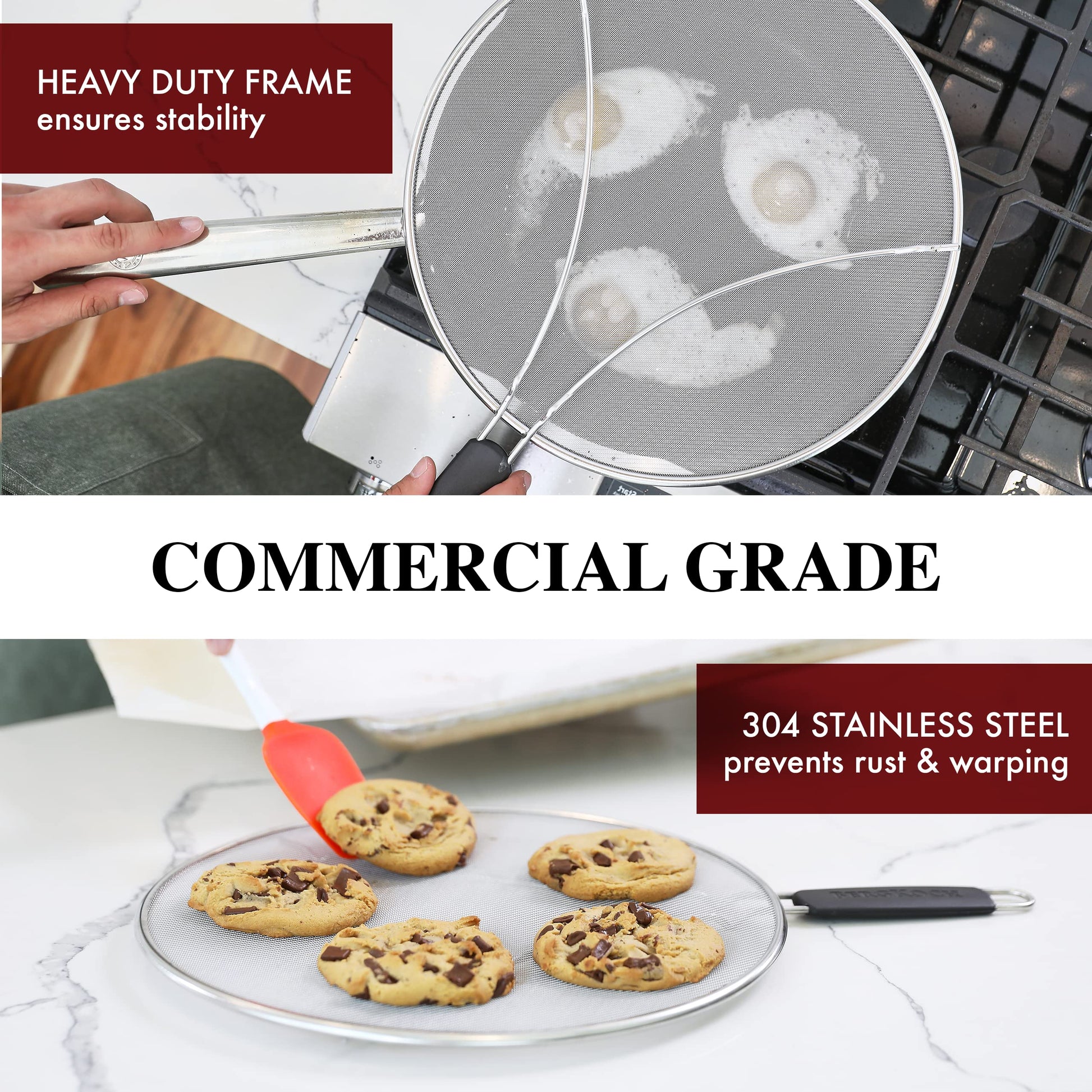 Splatter Screen for Frying Pan - 13 Inch Stainless Steel Grease Splatter Guard - Cover Oil Splash When Sizzling Bacon, Cooking Fried Chicken or Popcorn - Available at All In One Marketplace Canada