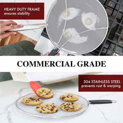 Splatter Screen for Frying Pan - 13 Inch Stainless Steel Grease Splatter Guard - Cover Oil Splash When Sizzling Bacon, Cooking Fried Chicken or Popcorn - Available at All In One Marketplace Canada