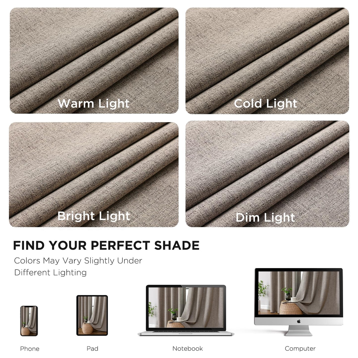 CUCRAF 100% Blackout Window Curtains 84 inches Long 2 Panels Set, Faux Linen Look Thermal Insulated Grommet Drapes, Room Darkening Curtain for Bedroom Living Room(W52 x L84 Inch, Light Khaki) 🍁 All In One Marketplace Canada